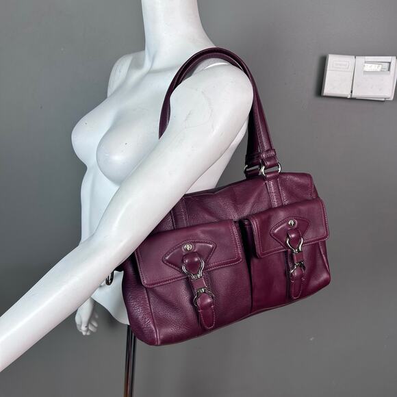 Cole Haan satchel bag burgundy red medicine bag satchel leather medium horse bit - Picture 3 of 13